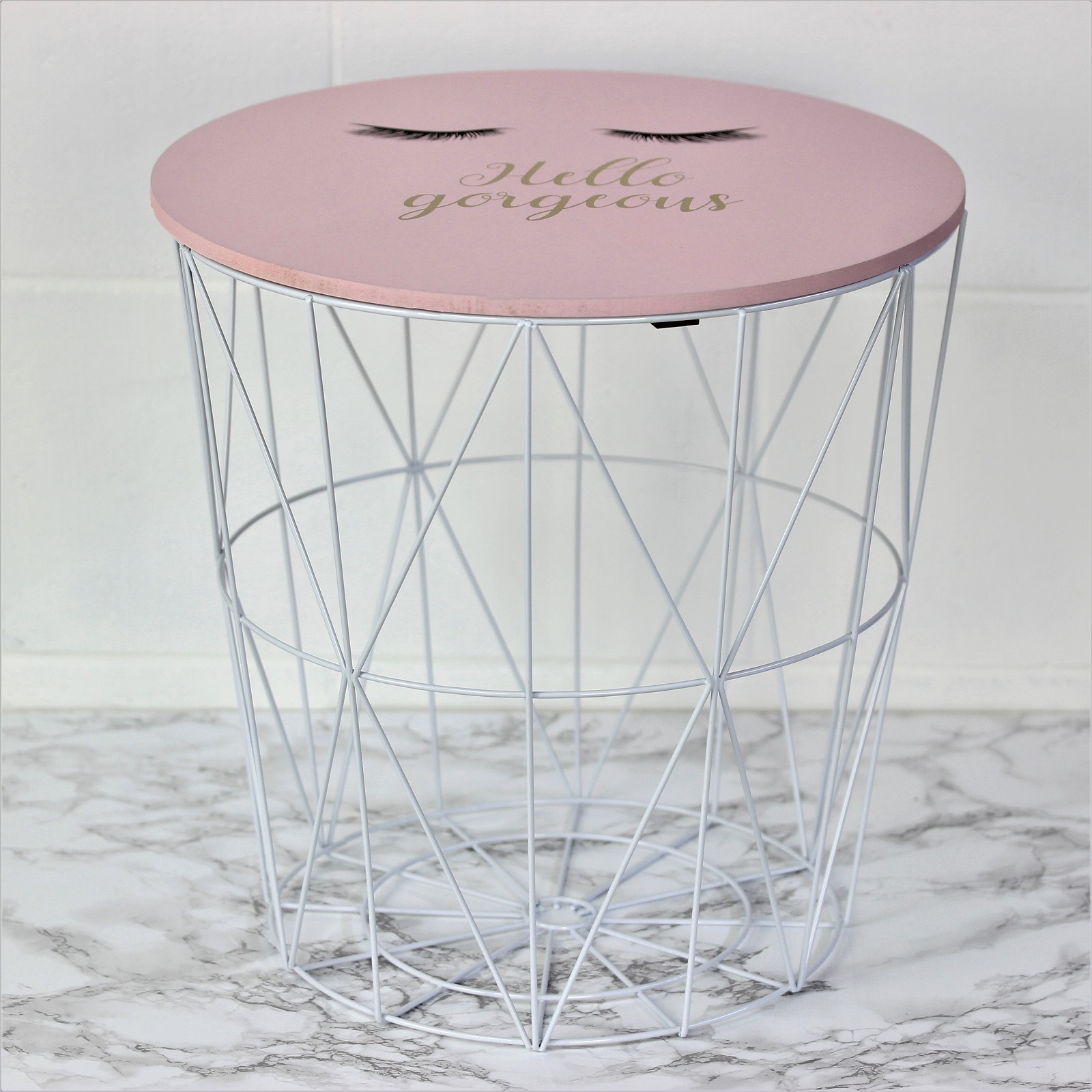 Black Metal Wire Round Side Table Marble Wood Top Storage Basket Home Furniture eBay